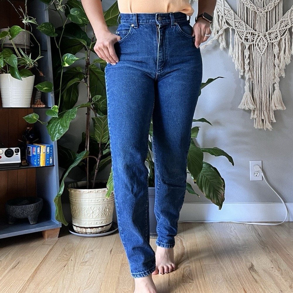 Vintage 90s Lee Womens High Waisted Tapered Mom Jeans Size 8 Medium Wash 26x29